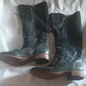 Joie Charcoal Lace-Up Leather Boots